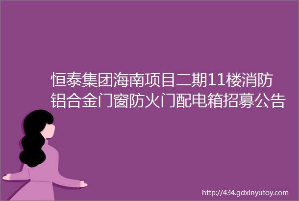 恒泰集团海南项目二期11楼消防铝合金门窗防火门配电箱招募公告