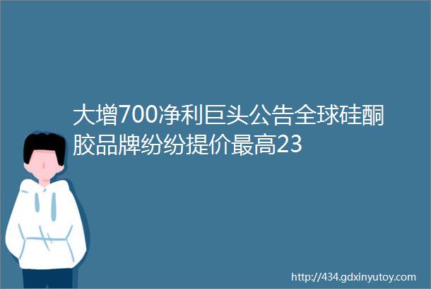 大增700净利巨头公告全球硅酮胶品牌纷纷提价最高23